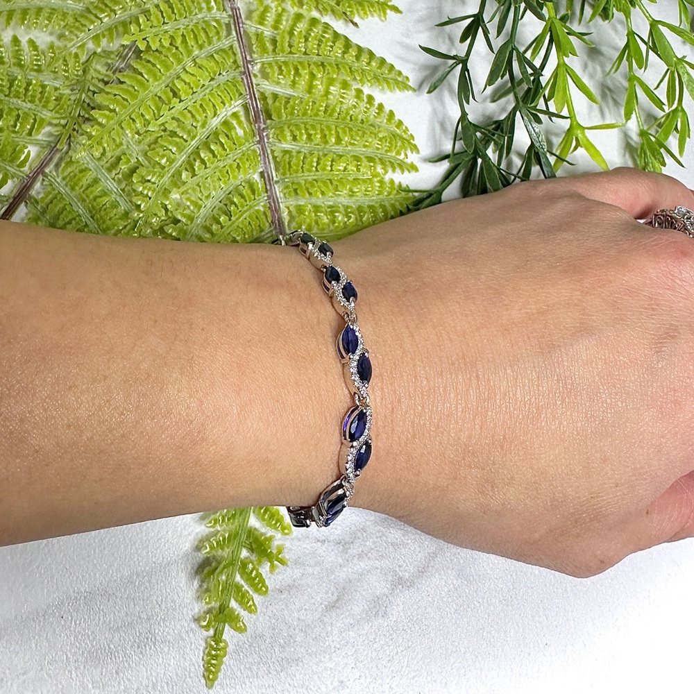 925 sterling silver and Natural Sapphire Bracelet - Picture 12 of 16